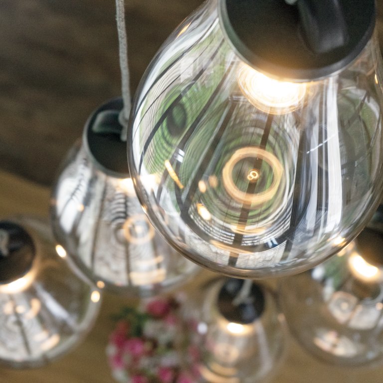 Set of Flow Loop crystal luminaires in the interior